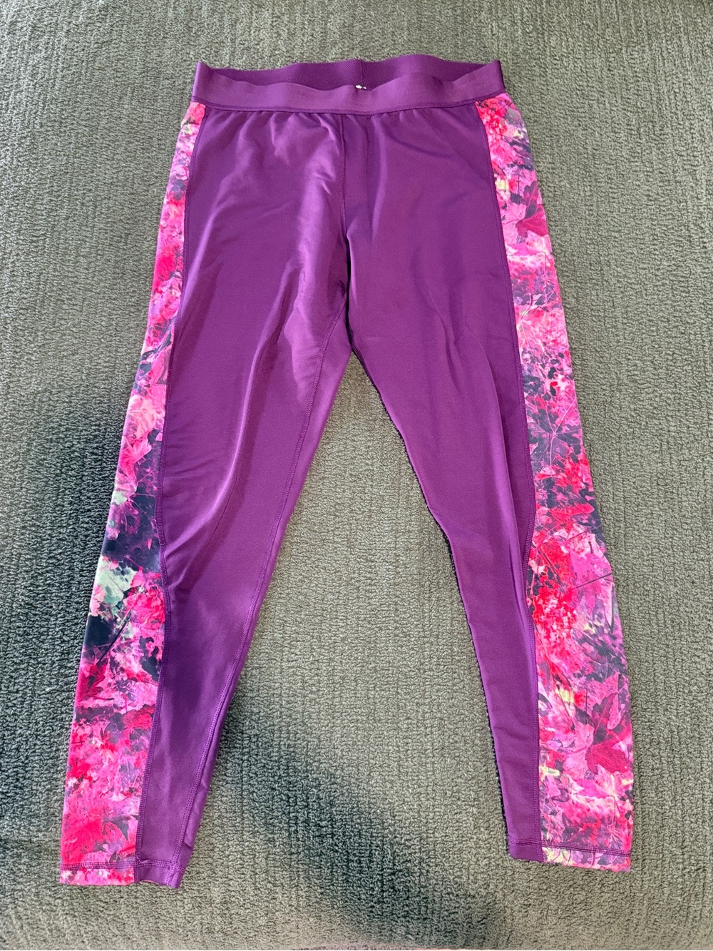 Adidas Women’s Purple Active Leggings with Pink Floral Side Panels